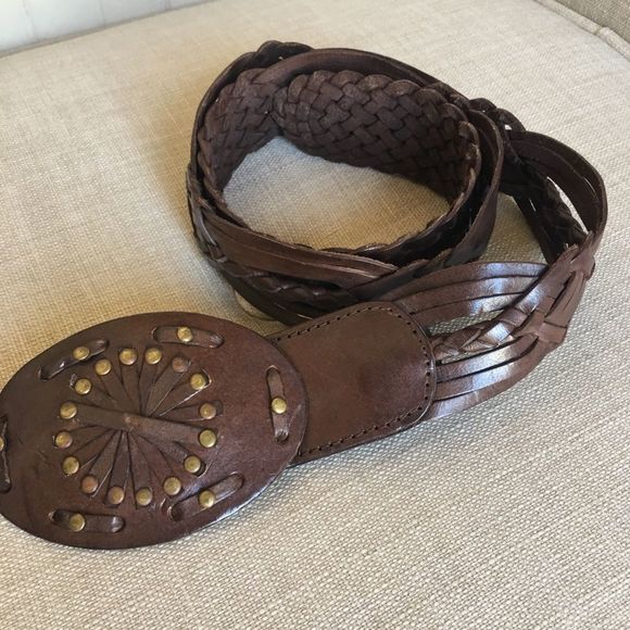 Accessories - Brown Leather Braided Western Belt Buckle Belt